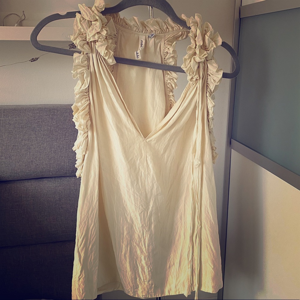 Ruffle Trim Silk Top